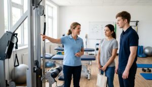 Interessierte beim Tag der offenen Tür in einer Physiotherapieschule