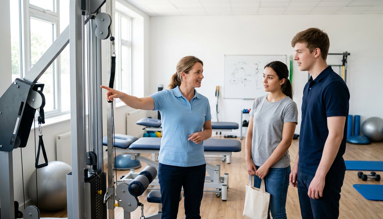 Interessierte beim Tag der offenen Tür in einer Physiotherapieschule